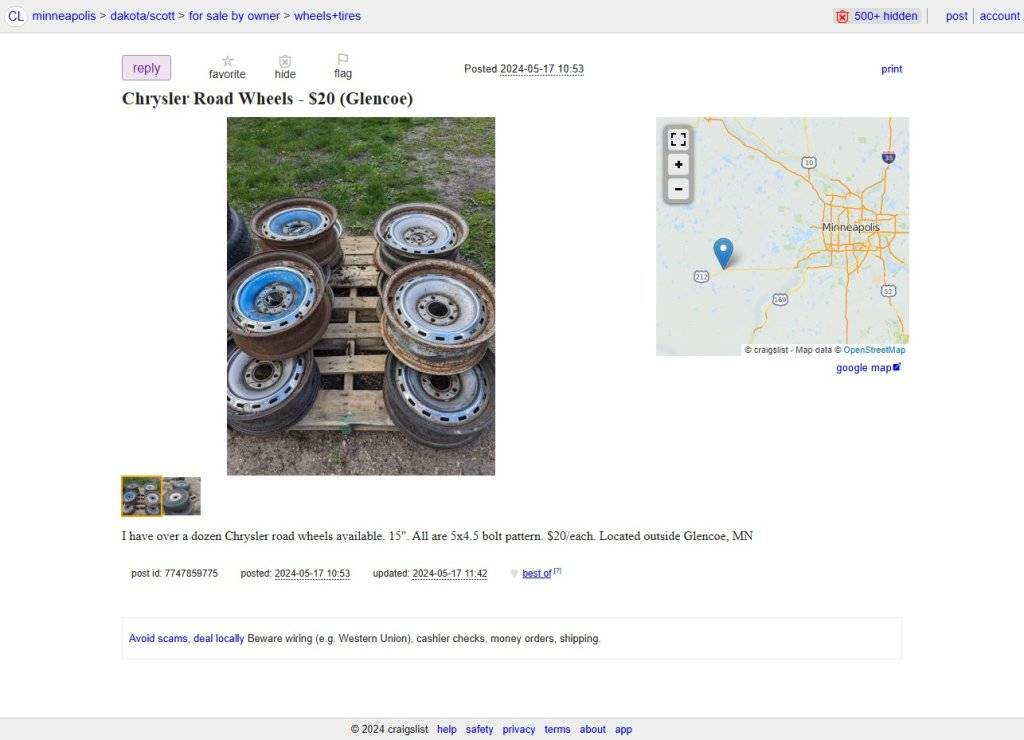 05-19-24.Chrysler Road Wheels - $20 (Glencoe).minneapolis.craigslist.org.jpg