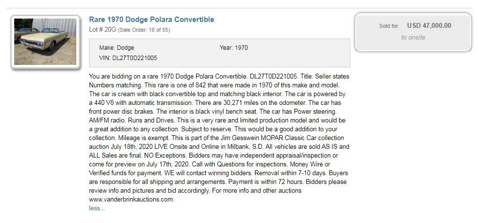 07-18-20.VanDerBrink Auctions.Rare 1970 Dodge Polara Convertible.www.proxibid.com.jpg