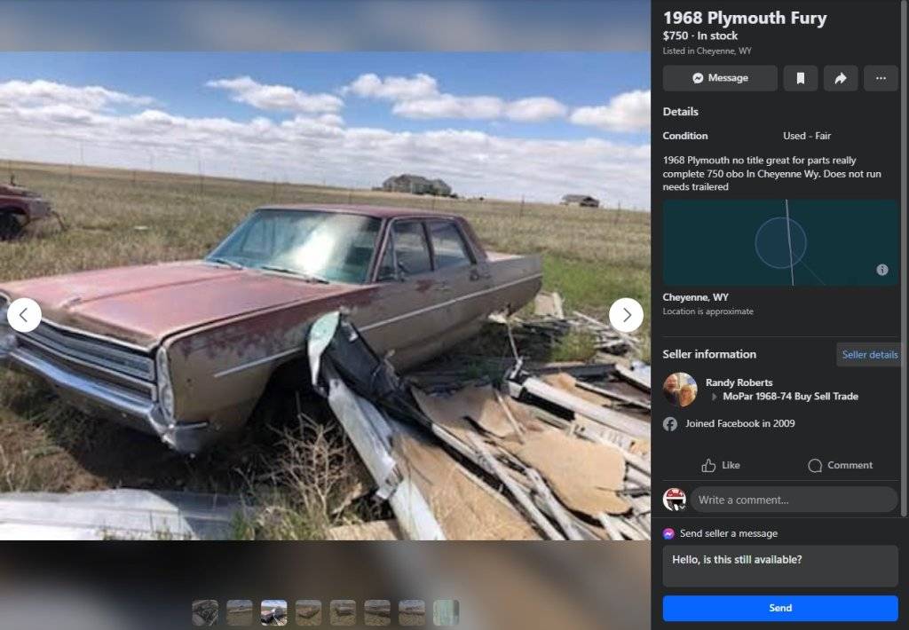 1968 Plymouth Fury $750 in Cheyenne, WY.05-31-24.www.facebook.com.000.jpg