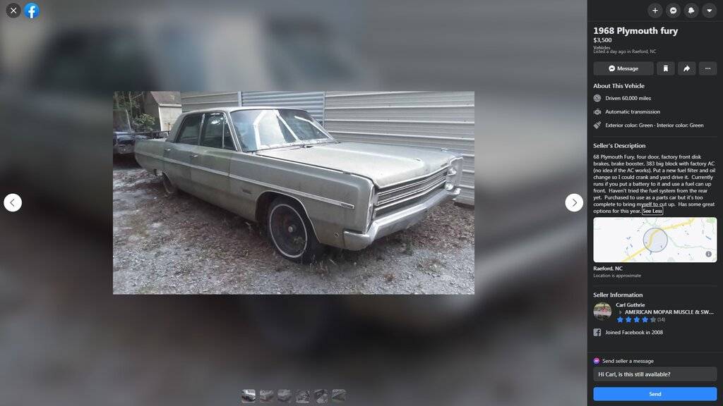 1968 Plymouth Fury III 383 4dr Sdn $3,500 Raeford NC.www.facebook.com.000.jpg