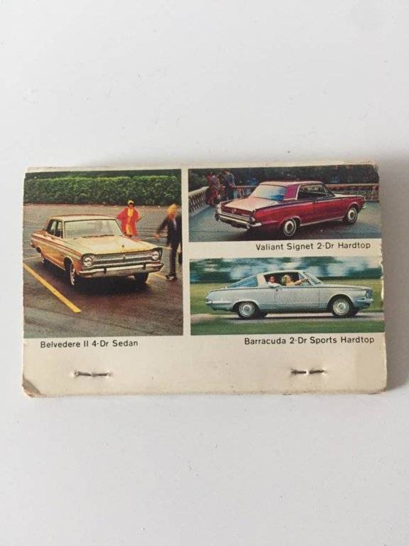 Promotional Matchbook - 1965 Plymouth Fury Valiant Barracuda - $10 (Midtown West).002.jpg