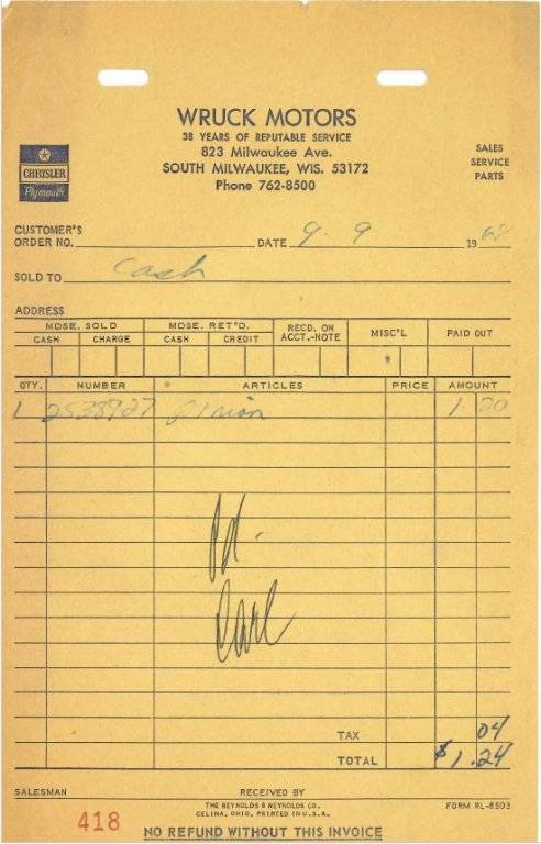 Wruck Motors Receipt 1968.JPG